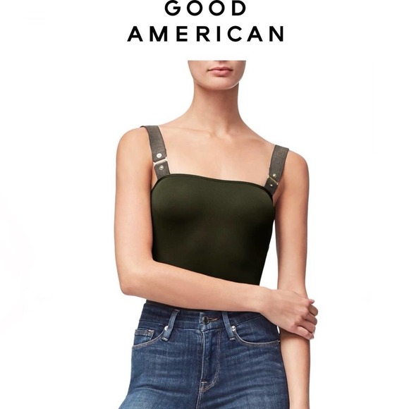 Good American Tops - Good American Womens Elastic Strap Utility Tank Bodysuit Leotard XS Green